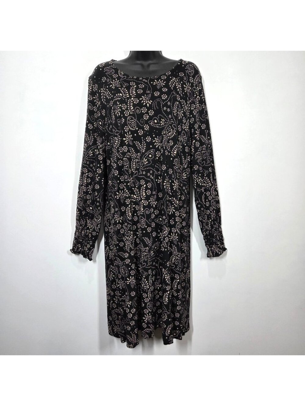 Gudrun Sjoden Dress Large Black Pegasus Modal Midi Fairy Goth Cottagecore